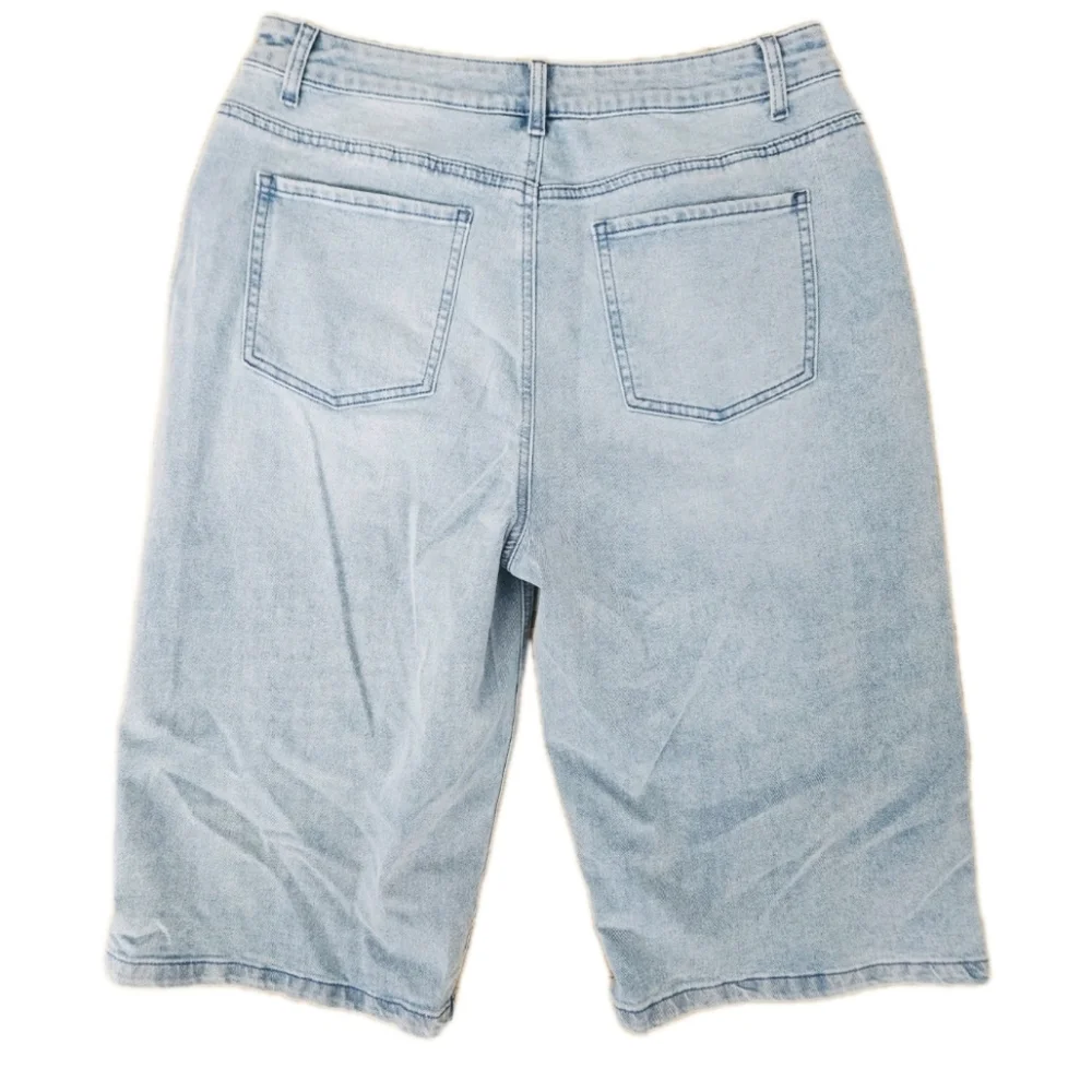 Women's Long Loose Fit Light Wash Denim Shorts Jorts Stretchy XL